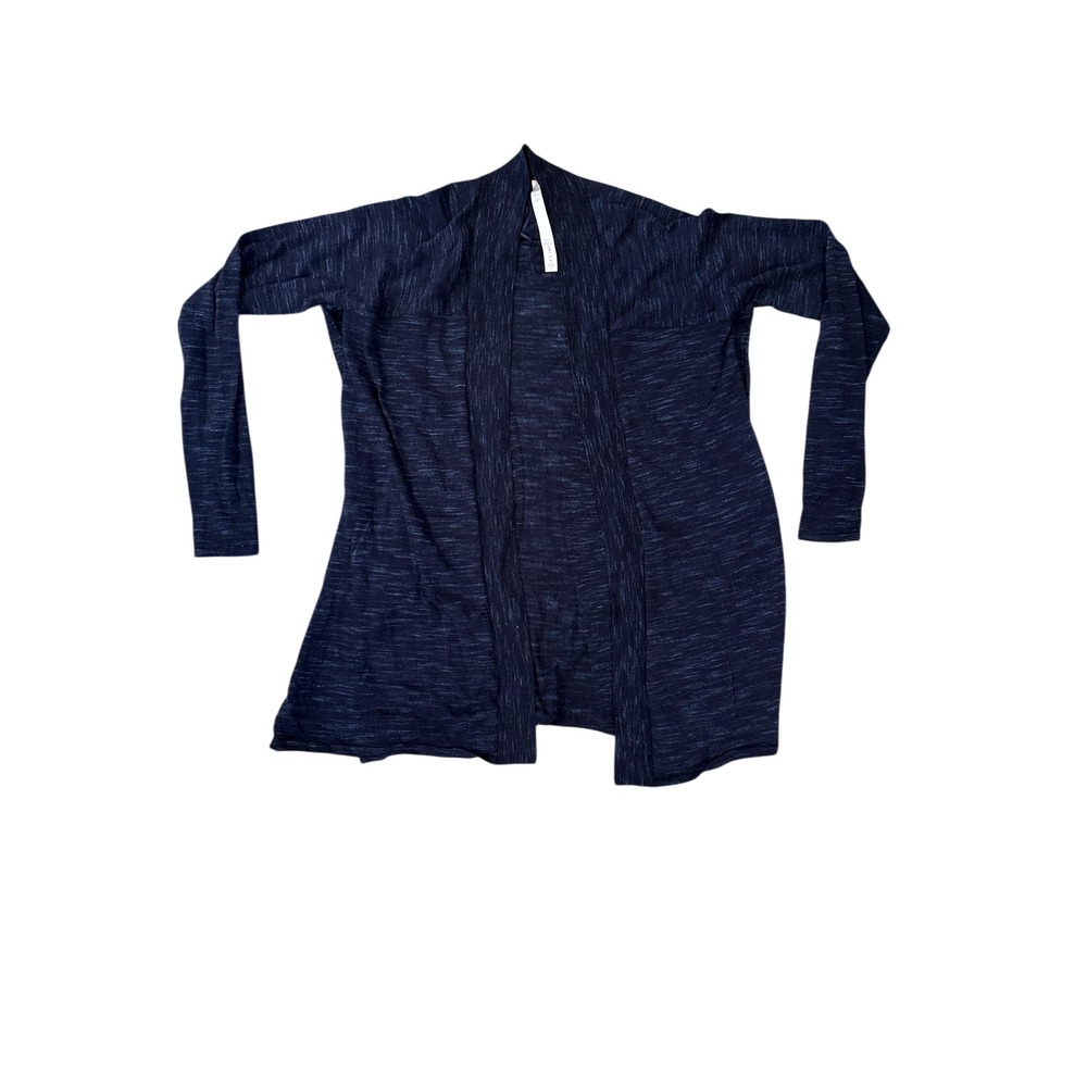 Lululemon Cardigan Women 8 Navy Blue Merino Wool Space Dye Open Front Slit